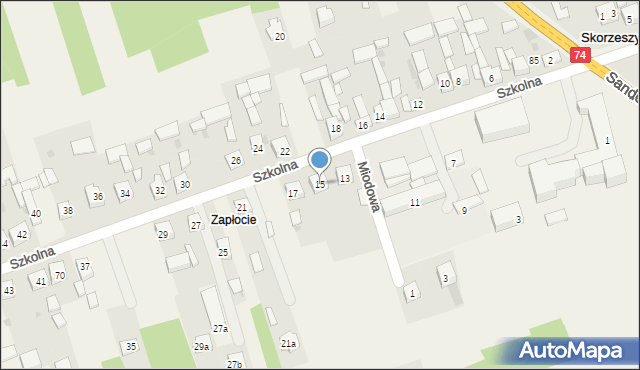 Skorzeszyce, Szkolna, 15, mapa Skorzeszyce