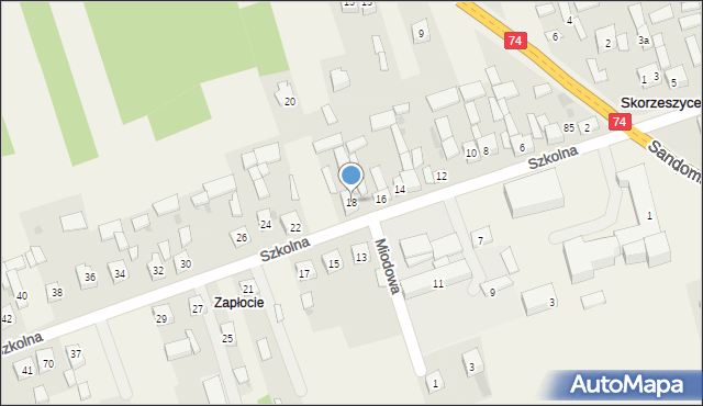 Skorzeszyce, Szkolna, 18, mapa Skorzeszyce