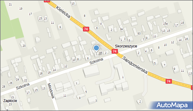 Skorzeszyce, Szkolna, 4, mapa Skorzeszyce