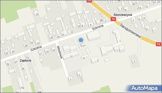 Skorzeszyce, Szkolna, 7, mapa Skorzeszyce