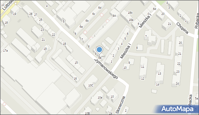 Słupsk, Szymanowskiego Karola, 9a, mapa Słupska