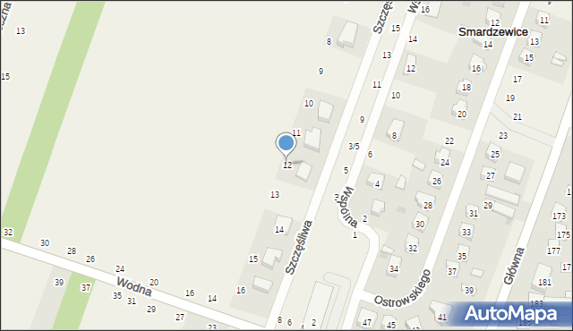 Smardzewice, Szczęśliwa, 12, mapa Smardzewice