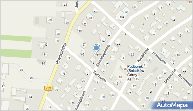 Sobienie-Jeziory, Szmaragdowa, 18, mapa Sobienie-Jeziory