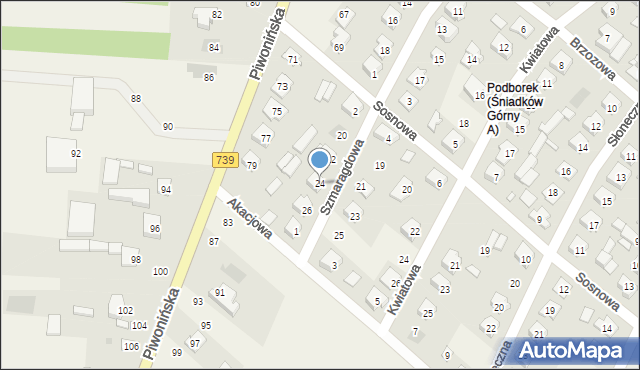 Sobienie-Jeziory, Szmaragdowa, 24, mapa Sobienie-Jeziory