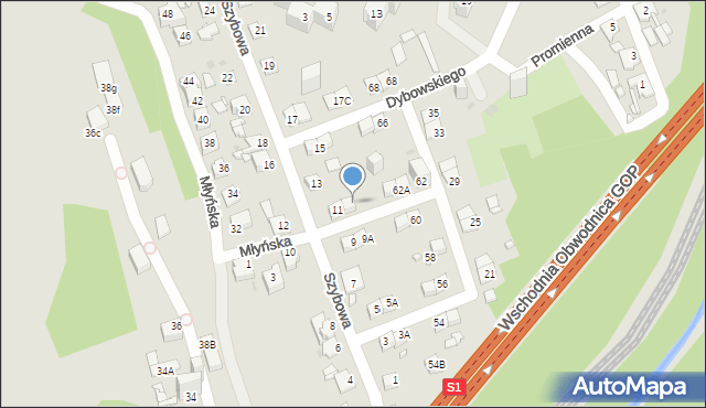 Sosnowiec, Szybowa, 11A, mapa Sosnowca