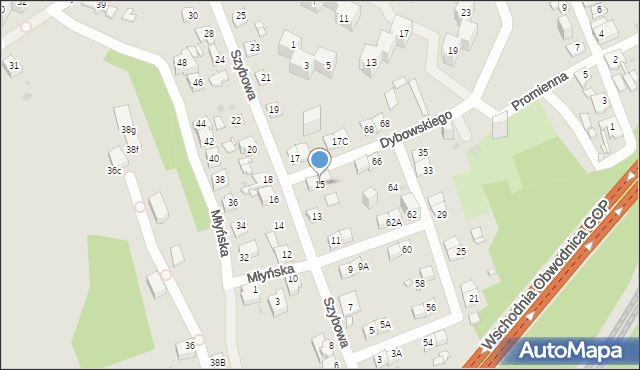 Sosnowiec, Szybowa, 15, mapa Sosnowca