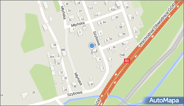 Sosnowiec, Szybowa, 2c, mapa Sosnowca