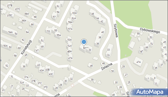 Sosnowiec, Szybowa, 32, mapa Sosnowca
