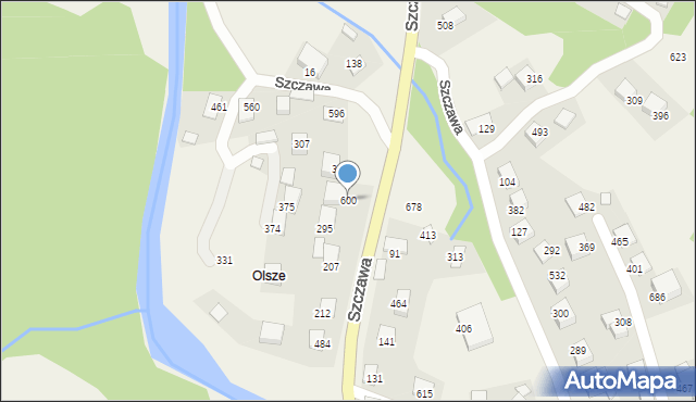 Szczawa, Szczawa, 600, mapa Szczawa