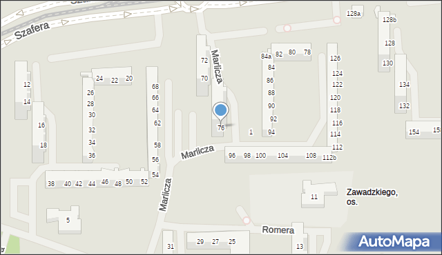 Szczecin, Szafera Władysława, prof., 76, mapa Szczecina