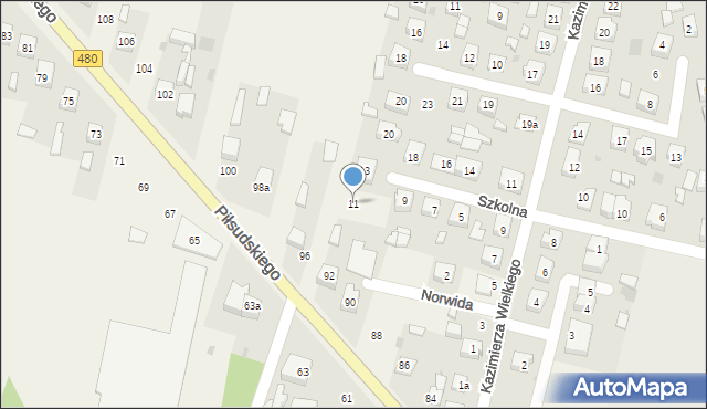 Szczerców, Szkolna, 11, mapa Szczerców