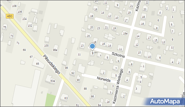 Szczerców, Szkolna, 9, mapa Szczerców