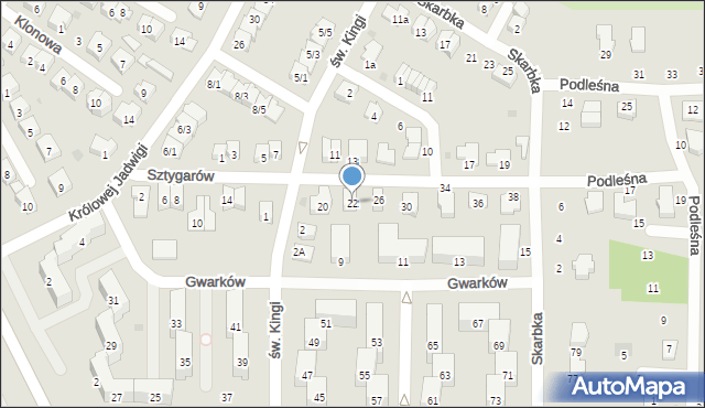 Tarnobrzeg, Sztygarów, 22, mapa Tarnobrzegu