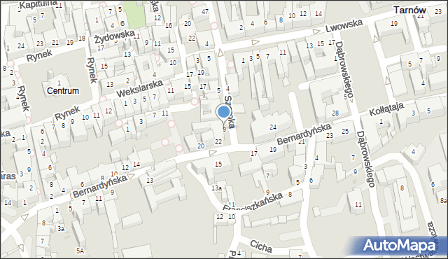 Tarnów, Szeroka, 9, mapa Tarnów