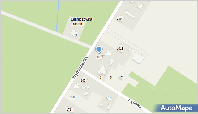 Teresin, Szymanowska, 163, mapa Teresin