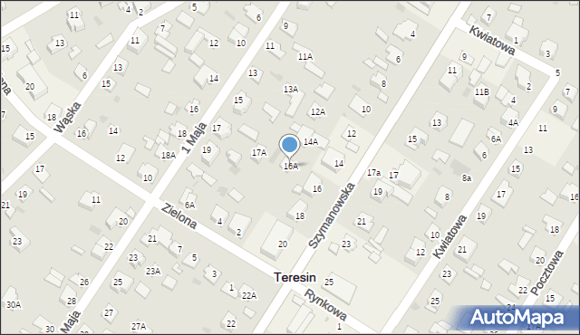 Teresin, Szymanowska, 16A, mapa Teresin