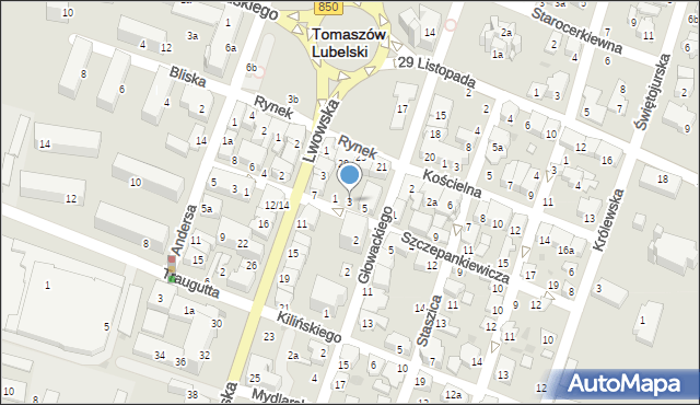 Tomaszów Lubelski, Szczepankiewicza-Drugaka Wilhelma, 3, mapa Tomaszów Lubelski
