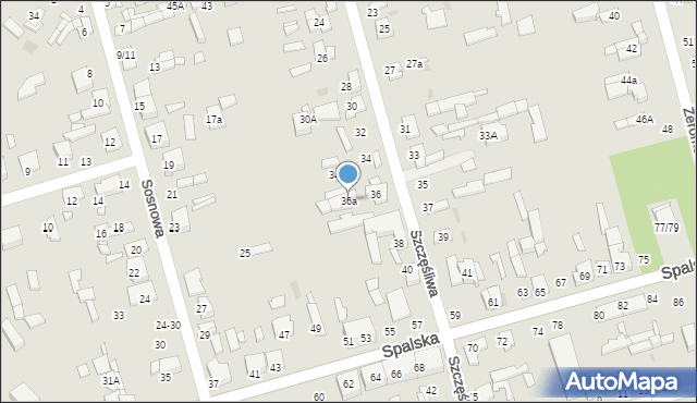 Tomaszów Mazowiecki, Szczęśliwa, 36a, mapa Tomaszów Mazowiecki