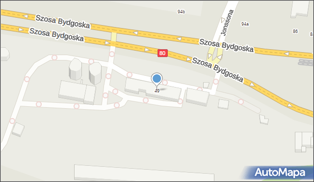 Toruń, Szosa Bydgoska, 49, mapa Torunia