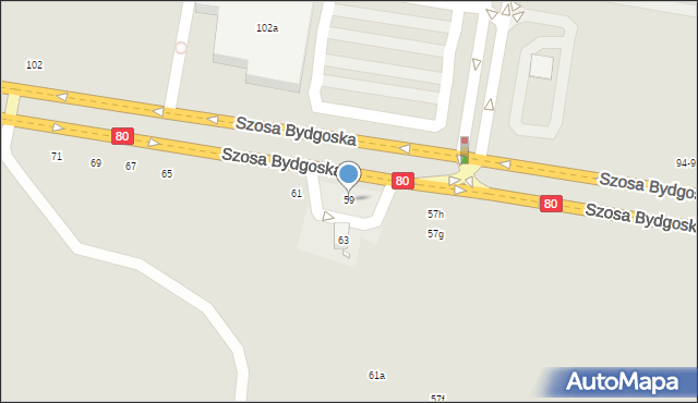 Toruń, Szosa Bydgoska, 59, mapa Torunia