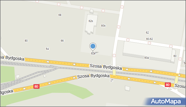Toruń, Szosa Bydgoska, 62a, mapa Torunia