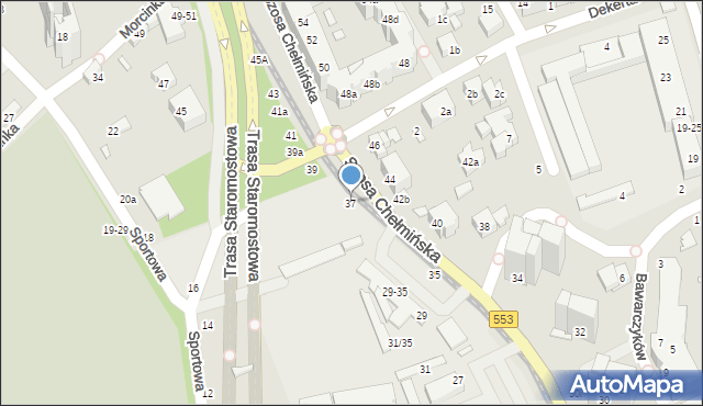 Toruń, Szosa Chełmińska, 37, mapa Torunia