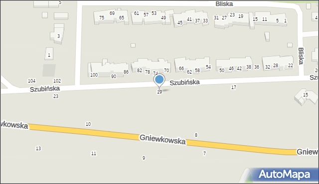 Toruń, Szubińska, 19-21, mapa Torunia