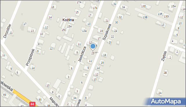 Tychy, Szpakowa, 13, mapa Tychów