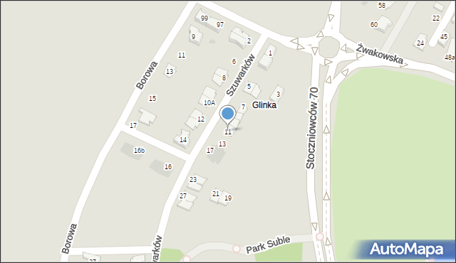 Tychy, Szuwarków, 11, mapa Tych&oacute;w