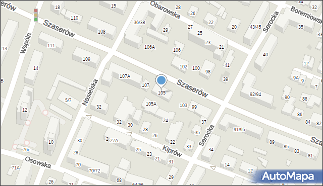 Warszawa, Szaserów, 105, mapa Warszawy