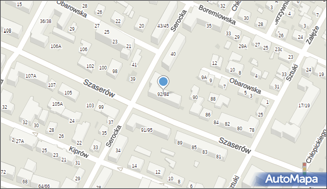 Warszawa, Szaserów, 92/94, mapa Warszawy
