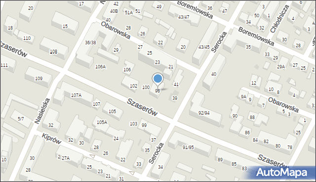 Warszawa, Szaserów, 98, mapa Warszawy