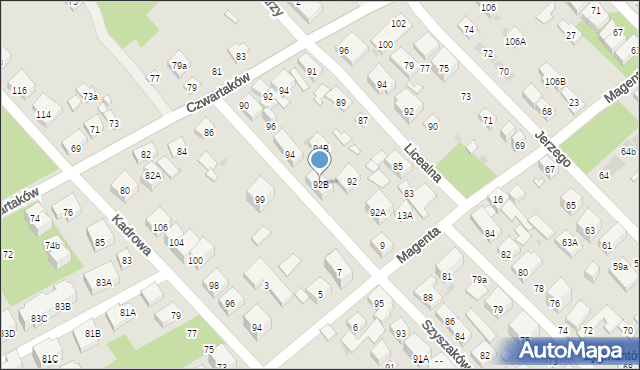 Warszawa, Szyszaków, 92B, mapa Warszawy