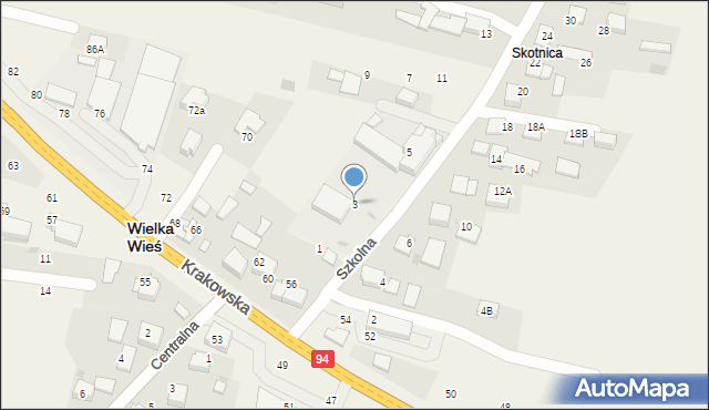Wielka Wieś, Szkolna, 3, mapa Wielka Wieś