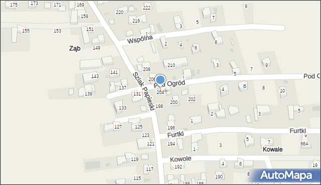 Ząb, Szlak Papieski, 204, mapa Ząb