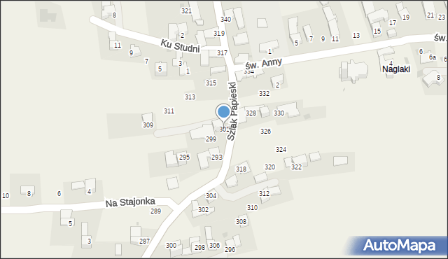 Ząb, Szlak Papieski, 301, mapa Ząb