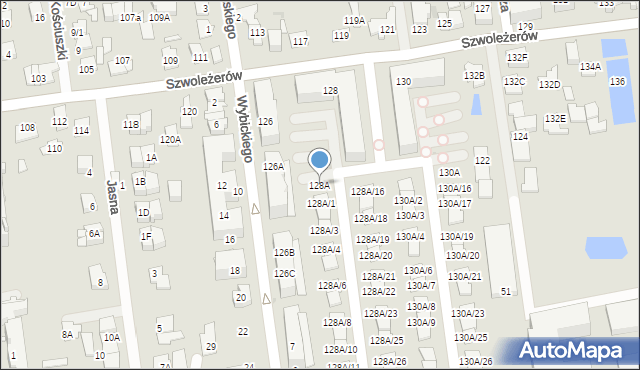 Ząbki, Szwoleżerów, 128A, mapa Ząbki
