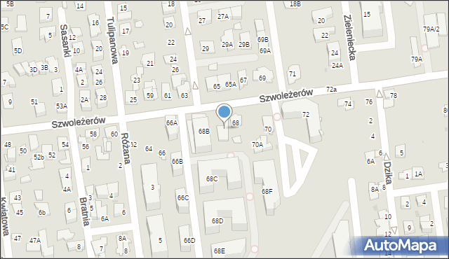 Ząbki, Szwoleżerów, 68a, mapa Ząbki