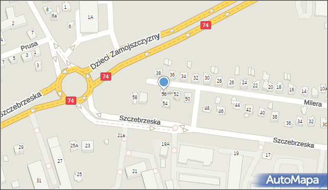 Zamość, Szczebrzeska, 56, mapa Zamościa