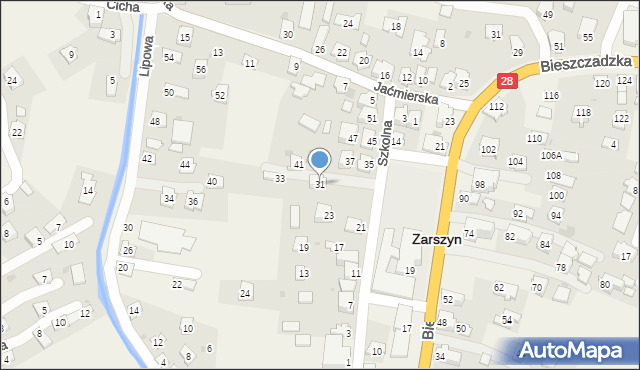 Zarszyn, Szkolna, 31, mapa Zarszyn