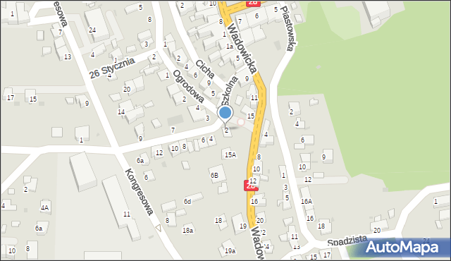 Zator, Szkolna, 2, mapa Zator