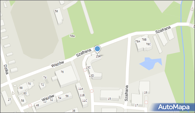 Zielona Góra, Szafrana Zygmunta, prof., 13A, mapa Zielona Góra