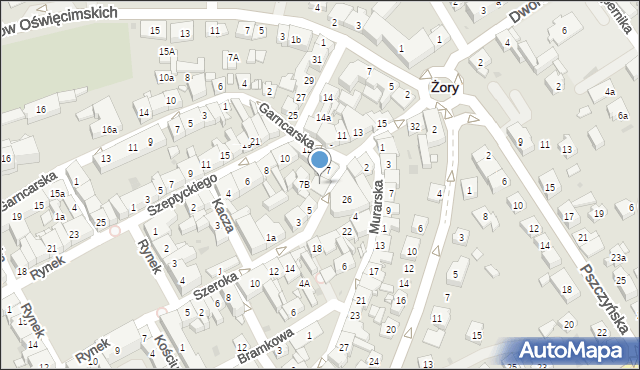 Żory, Szeroka, 7a, mapa Żor