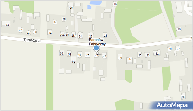 Baranów, Tartaczna, 45, mapa Baranów