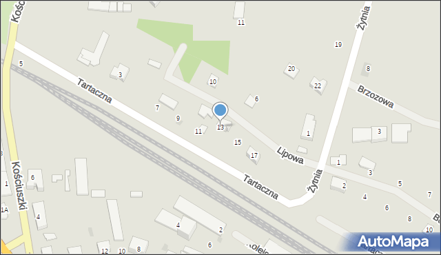 Biskupiec, Tartaczna, 13, mapa Biskupiec