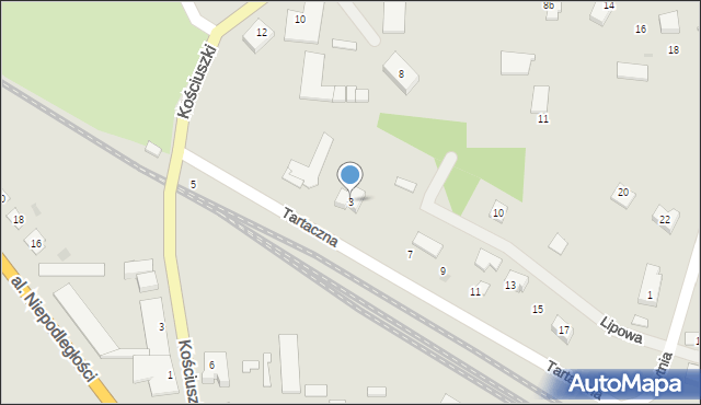 Biskupiec, Tartaczna, 3, mapa Biskupiec