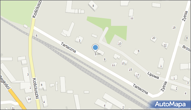 Biskupiec, Tartaczna, 7, mapa Biskupiec