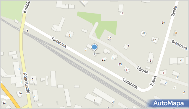 Biskupiec, Tartaczna, 9, mapa Biskupiec