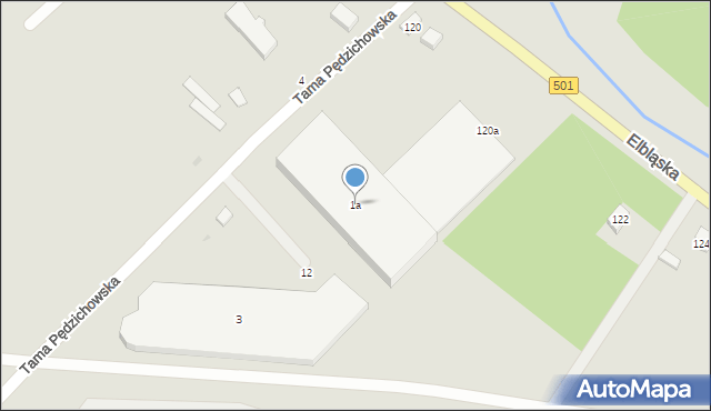 Gdańsk, Tama Pędzichowska, 1a, mapa Gdańska