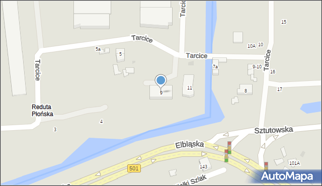 Gdańsk, Tarcice, 9, mapa Gdańska